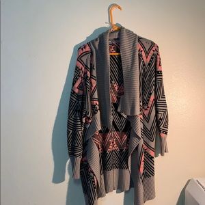 nude, pink and black cardigan